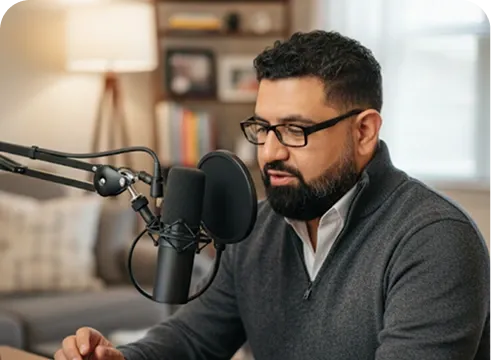 Eduardo Camargo grabando su podcast